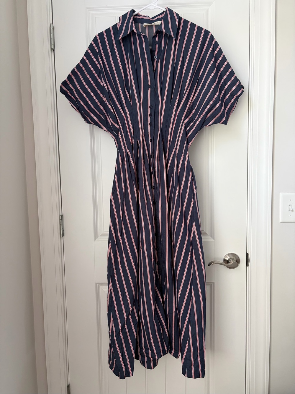 Women's Navy and Red Striped Button-Front Shirt Dress- Exquise Anthropologie